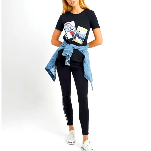 Karl Lagerfeld Ski Postcard Graphic Tee Black XS NWT - Picture 4 of 11